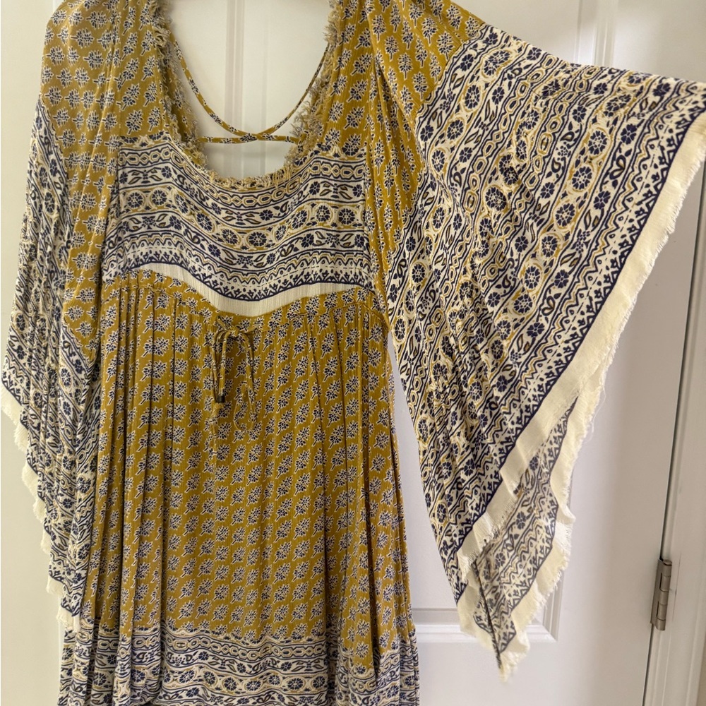 Free People Yellow and Blue Mini Dress - Picture 3 of 5